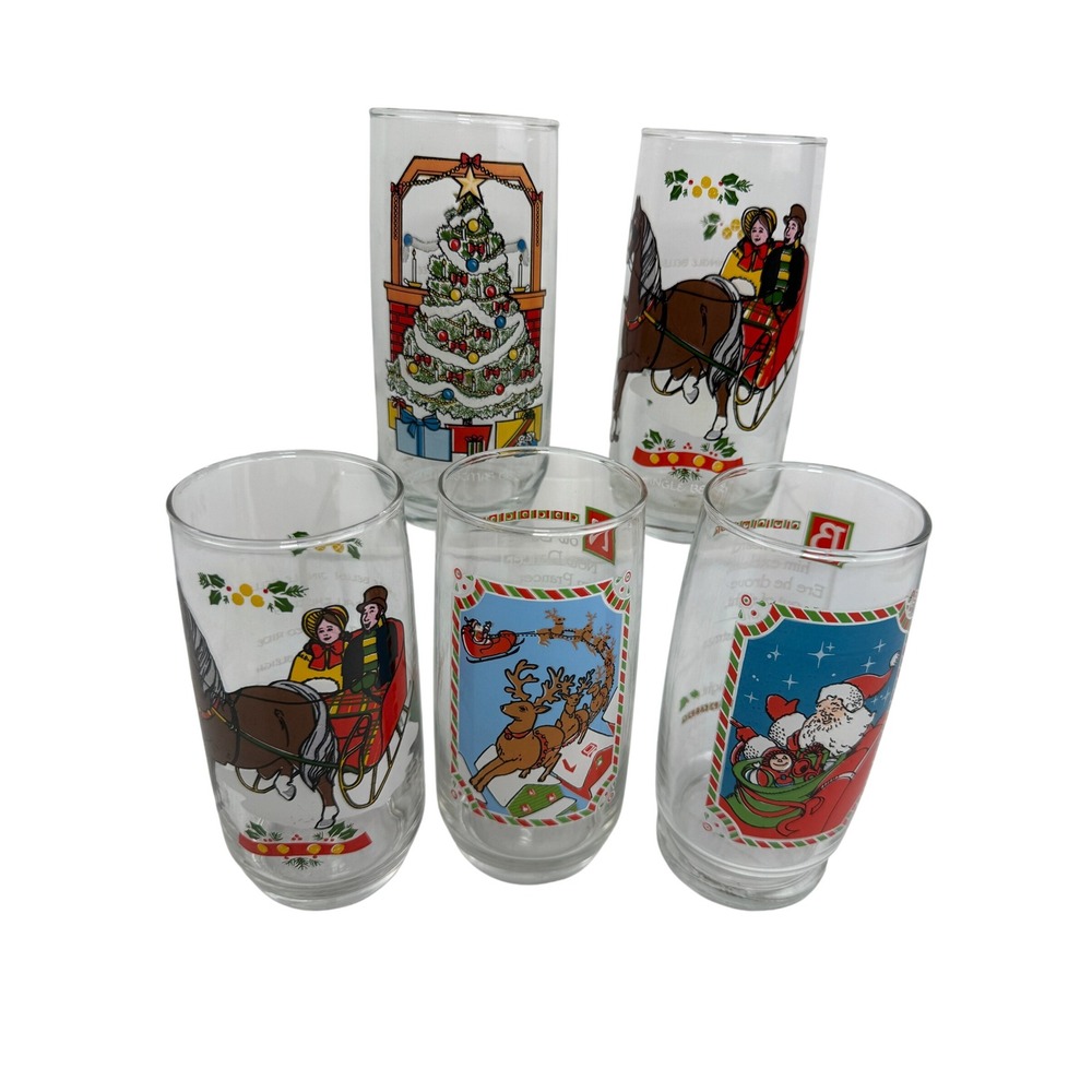 Vintage Christmas Collection Pepsi Glasses Lot of 5 Glass Tumblers 1983